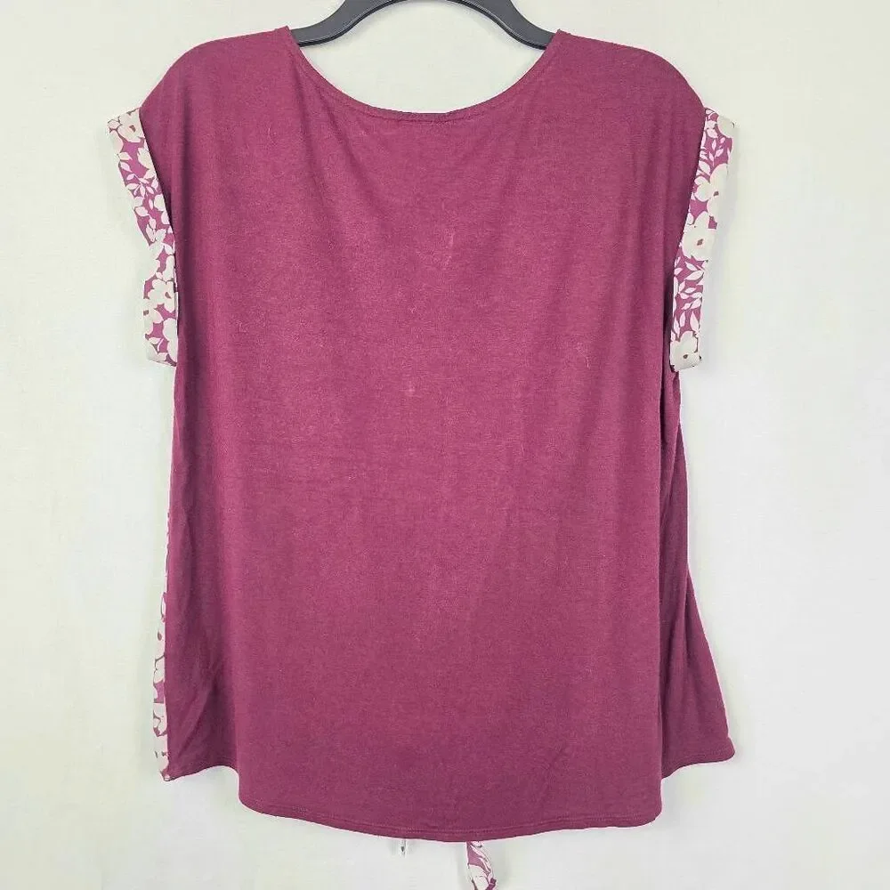 By&By Floral Tie Front Top Burgundy L